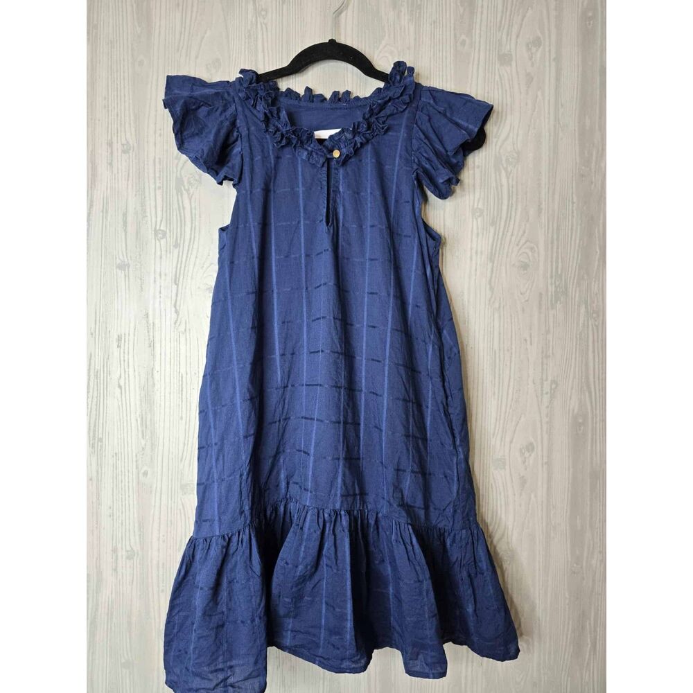Never A Wallflower Navy Blue Ruffle Midi Dress Women’s Small Ruffle Sleeve